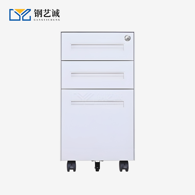 Three drawer filing cabinet with casters